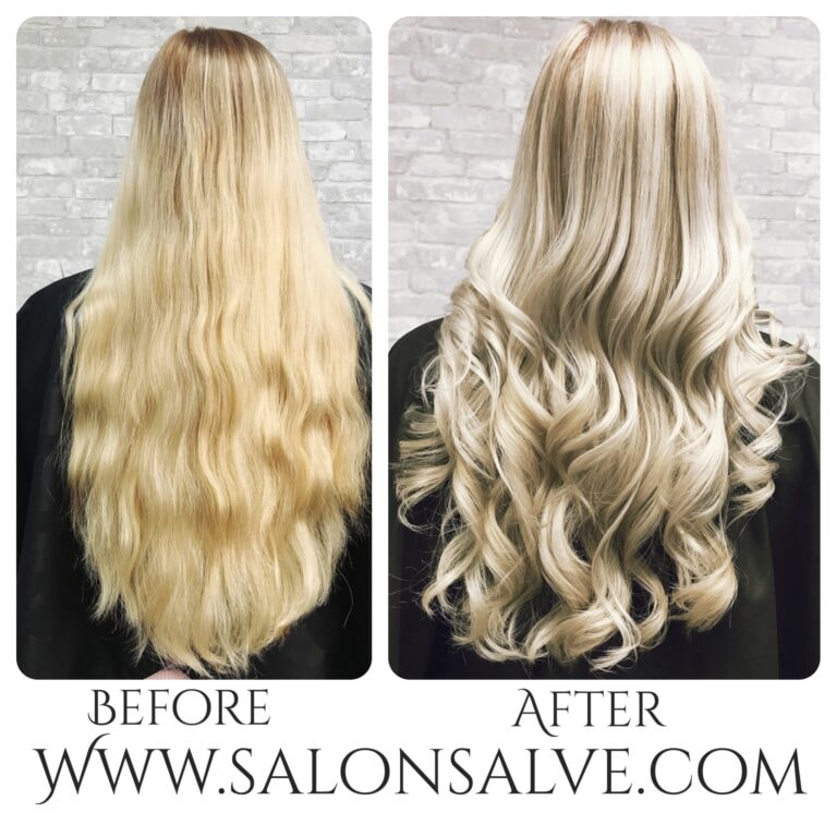 Before and after hair — blonde voluminous waves